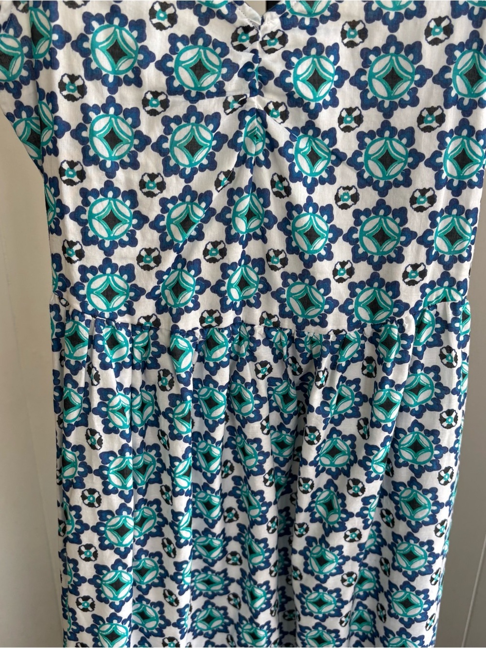 Lucky Brand Tiered Cotton Maxi Dress Blue Teal Spanish Tile Floral Women’s M NWT - Picture 3 of 10
